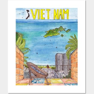 Nha Trang Sea Top View Vietnam Watercolor Illustration Posters and Art